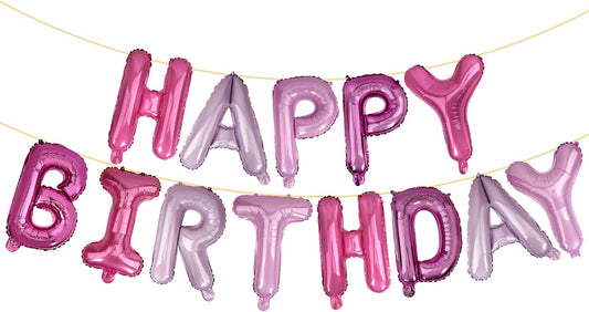LIOZEOKUN Happy Birthday Balloon Letters 16 inch Mylar Foil Birthday Balloons Banner Sign for Birthday Party Decorations Supplies (Purple pink)
