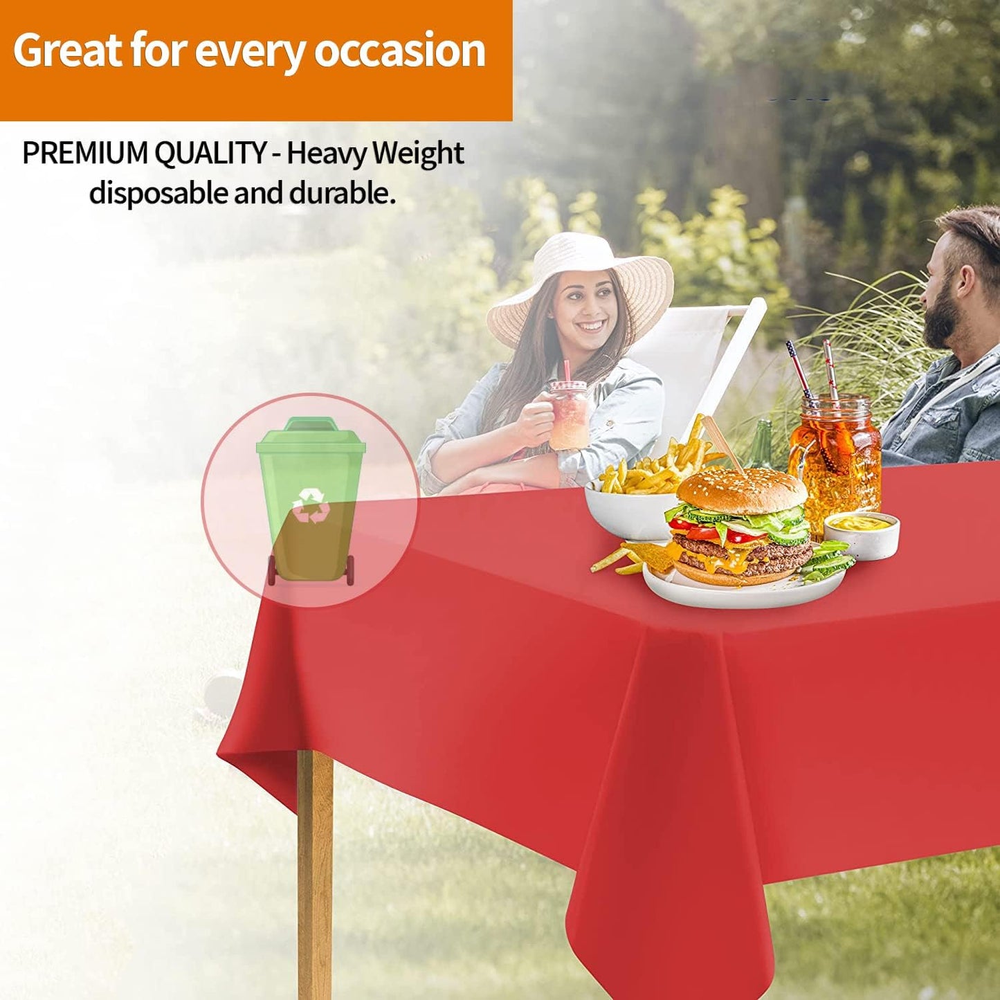 Orange Disposable Plastic Tablecloth for Rectangle Tables (12 Pack) Table Cloths for Parties, Halloween, Events & Weddings, Indoors Outdoors, 54 x 108 inches, Plastic Table Cover