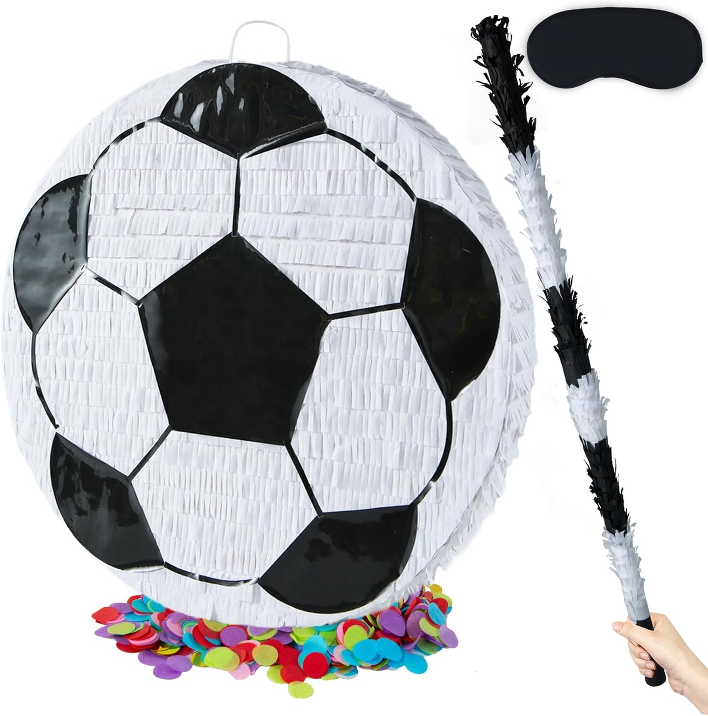 PCFING 18 Inch Soccer Piñata with 30 Inch Piñata Stick Blindfold Confetti for Boys Girls Adults Birthday Party Game Decorations, Anniversary Celebration, Fiesta