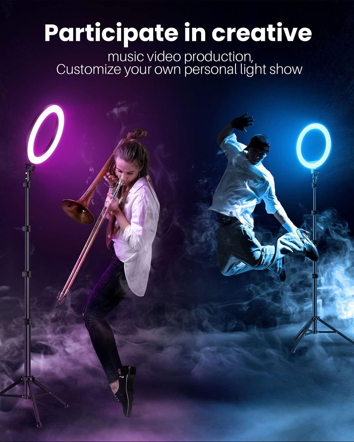 Weilisi 12'' Ring Light with Stand 72'' Tall & 2 Phone Holders,38 Color Modes Selfie Light with Tripod Stand, Big LED Ring Light for iPhone/Android/Camera,YouTube,Makeup