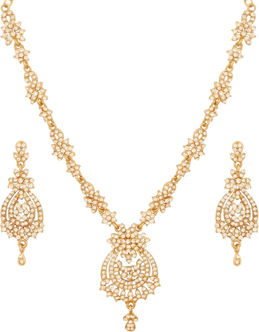 Touchstone Indian jewelry sets for women maang tikka wedding guest gold necklace bollywood jewellery set pageant elegant prom bride accessories western crystal chunky rhinestone necklaces