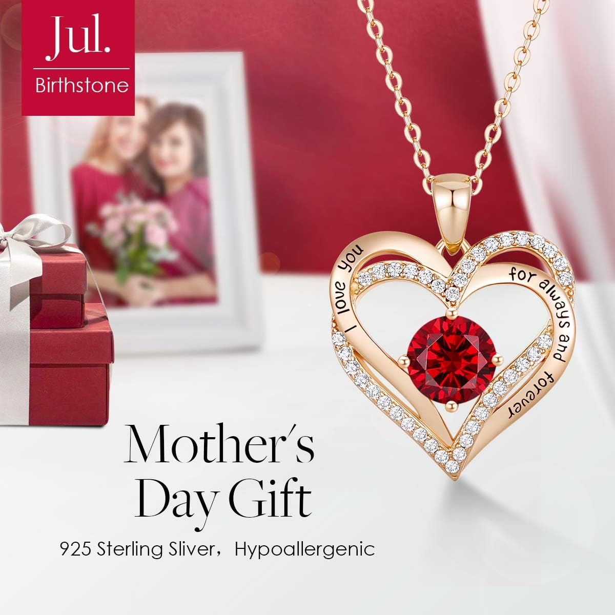 CDE Forever Love Heart Necklaces for Women, Wedding Anniversary, Birthday Mothers Day Christmas Day Gifts for Mom, Mother, Wife, friend, S925 Silver Jewelry with Birthstone Pendant