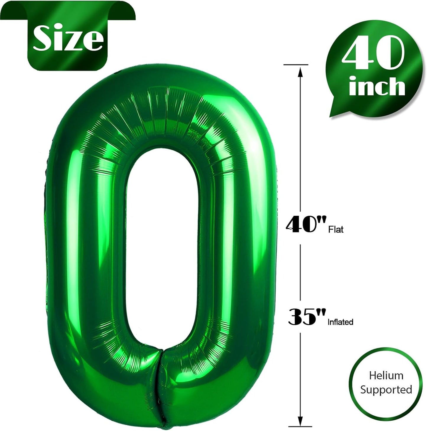 Green Number Balloon 40 Inch, 0 Number Balloons, 10 20 30 40 50 Numbers Balloon Birthday Decorations, Green Party Supplies for Women Men, St. Patrick's Day Games Theme Birthday Decorations