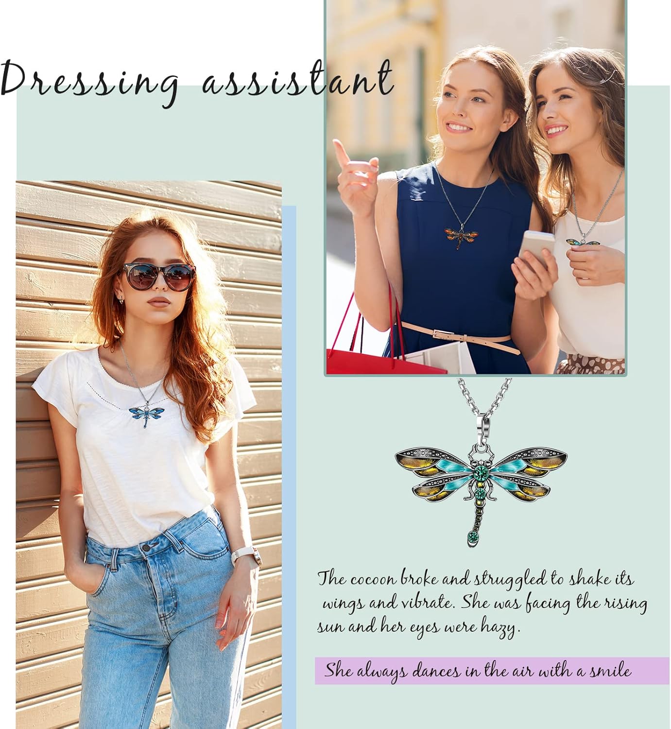 Sureio 6 Pieces Bohemian Dragonfly Necklace Bulk Bohemian Jewelry for Women Pendant Colorful Butterfly Necklace Vintage Multilayer Ethnic (Dragonfly)