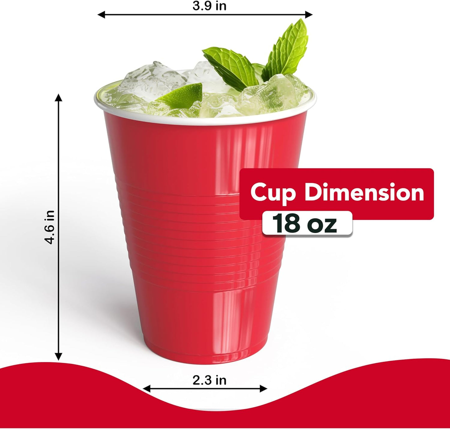18 Oz Red Plastic Cups For Party Supplies 50 Pack | Red Disposable Cups Plastic | Disposable Drinkware For Parties, Events & Everyday