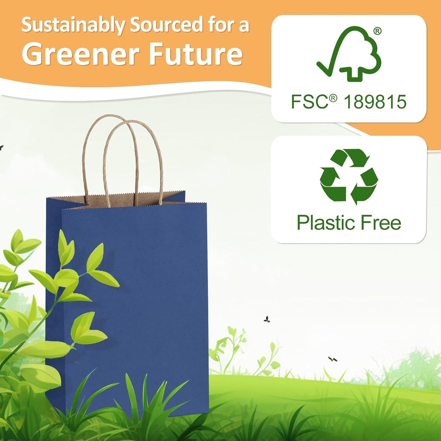 BagDream Small Gift Bags with Handles 50Pcs 5.25x3x8 Inches Kraft Paper Bags Bulk for Party Favor, Retail, Merchandise, Wedding, Gifts, Recyclable Navy Blue Paper Sacks