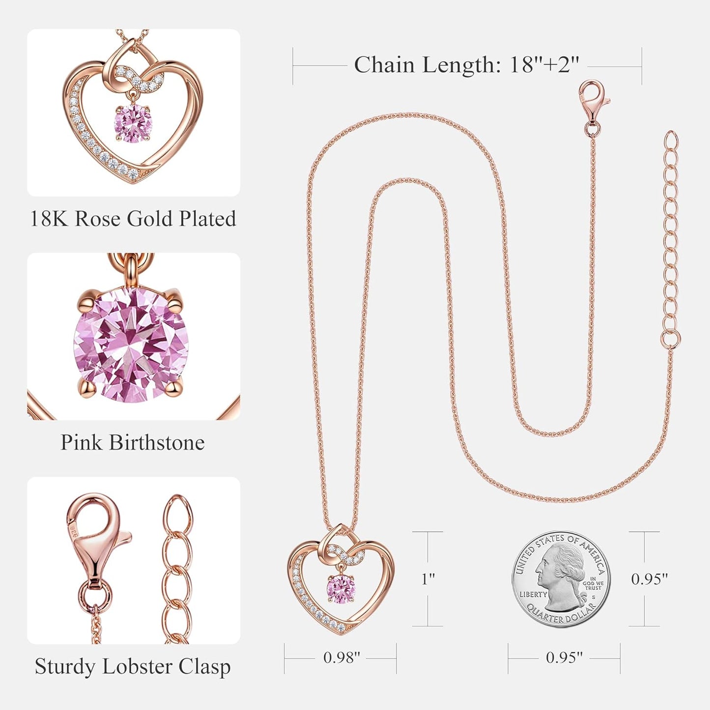 Heart Birthstone Necklaces Gifts for Women Wife, Jewelry for Women Wedding Anniversary Birthday Gifts for Wife Girlfriend Mom Christmas Valentines Gifts S925 Sterling Silver