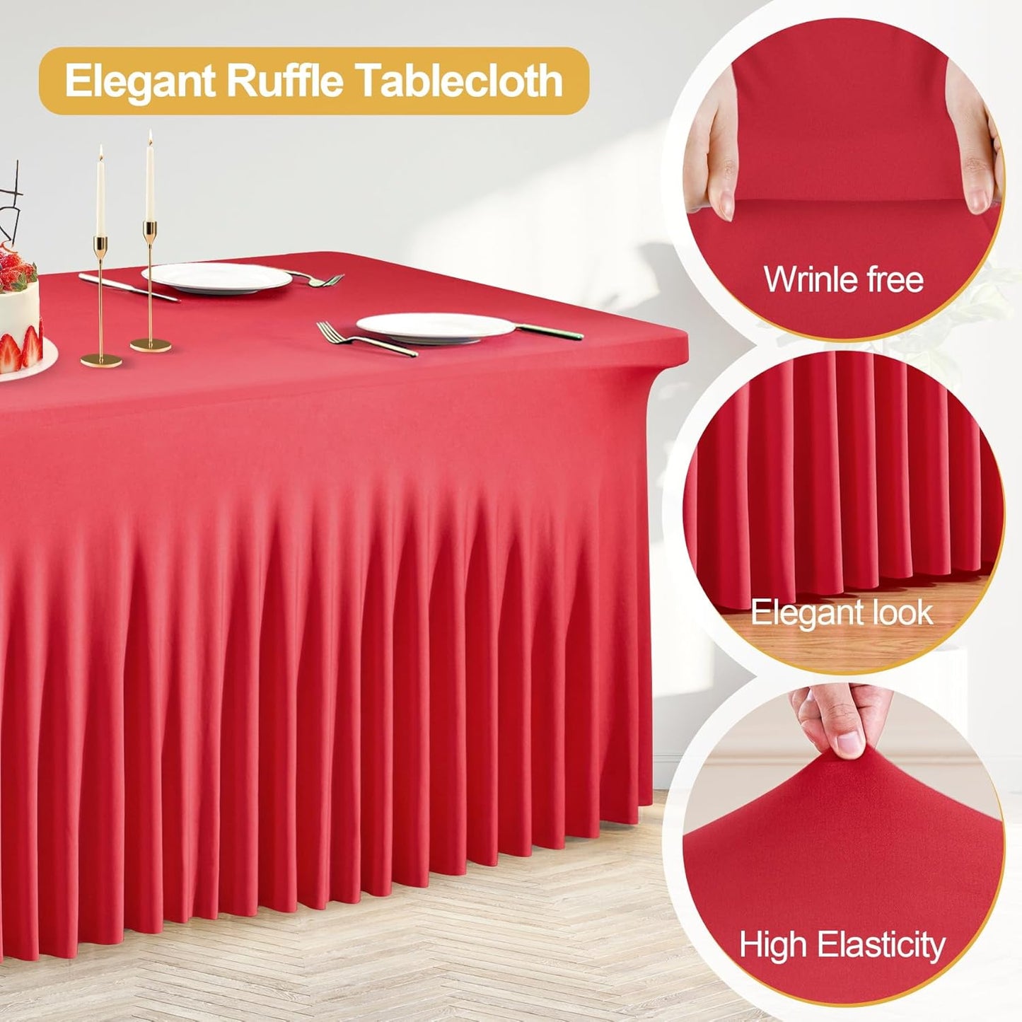 PARTISKY Red Spandex Tablecloth for 8ft Rectangle Tables, Stretchable Table Cover Skirt for Folding Tables Weddings Parties Banquets Events Trade Shows and Dessert Table