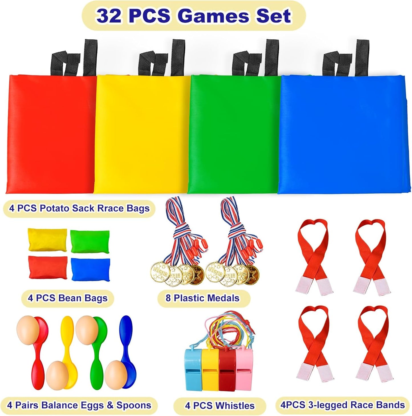 Potato Sack Race Bags - Sack Race Bags for Adults and Kids, Bean Bag Toss Game, 3 Legged Relay Race, Egg Spoon Game, Carnival Outdoor Lawn Game for Easter, Halloween, Christmas, Birthday Party