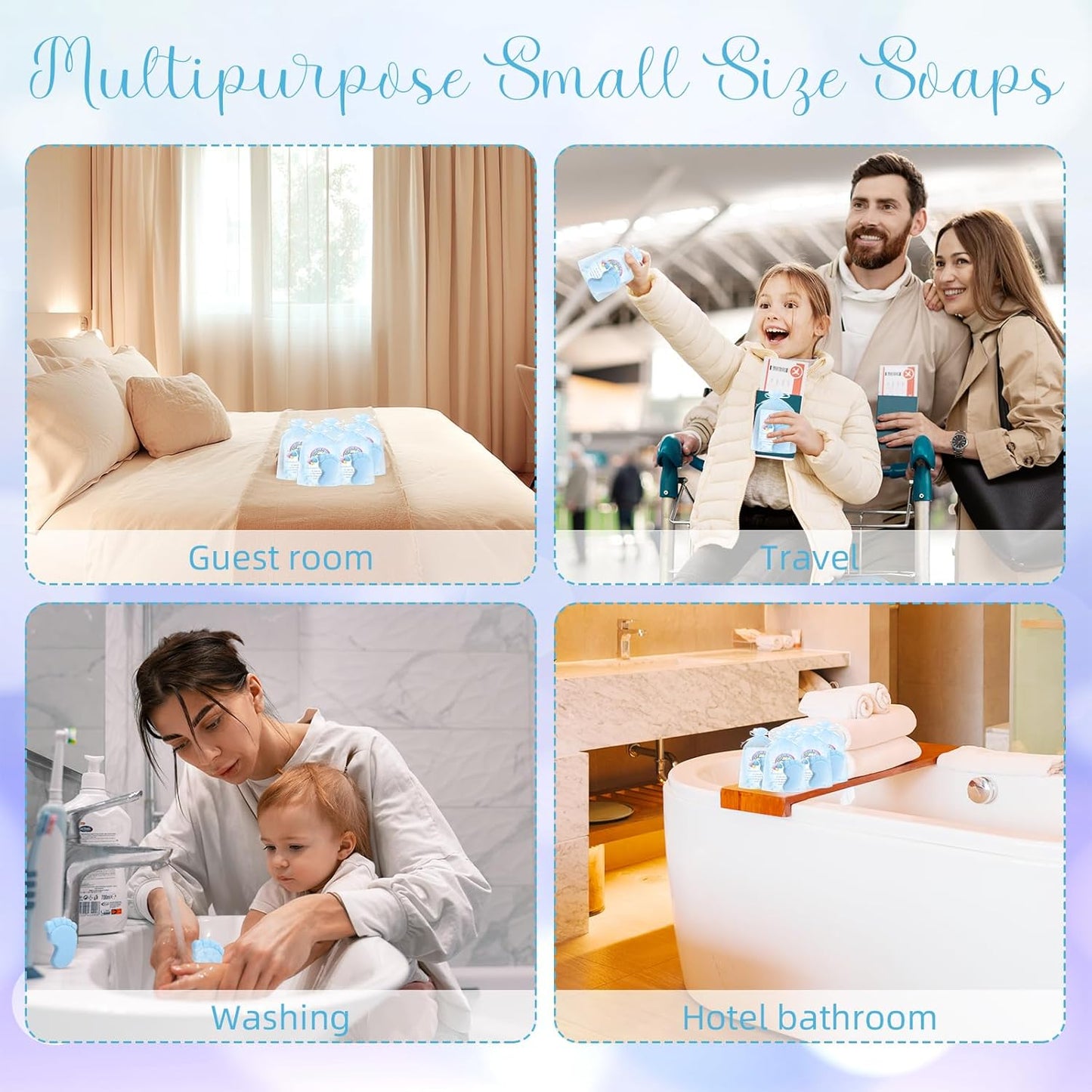 50 Sets Baby Shower Favors Refreshing Foot Soap Perfect Baby Shower Favors for Guests, Gifts, and Prizes with Organza Bags Thanks Cards (Blue)