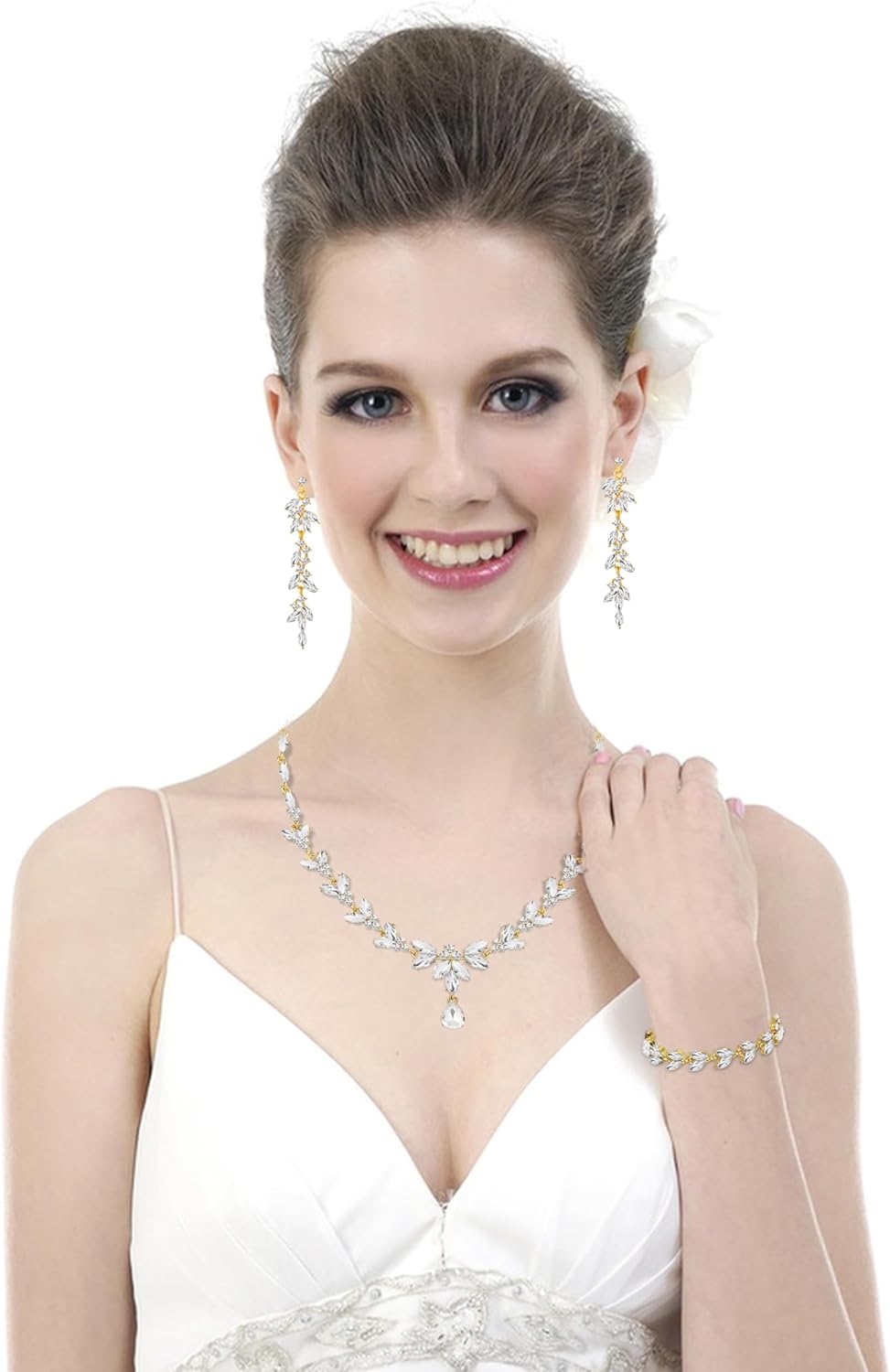 Wedding Jewelry Sets for Bride Bridesmaid Bridal Jewelry Set for Women Wedding Crystal Necklace Earrings Bracelet Set for Party Prom Jewelry