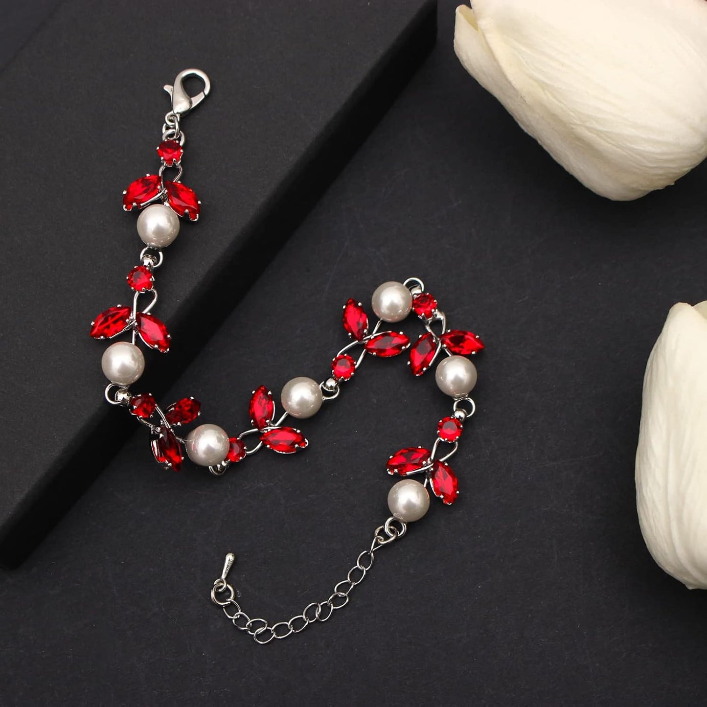 Luxury Cubic Zirconia Aurtrian Crystal Pearl Floral Necklace Dangle Earrings Wedding Bridal Jewelry Set Birthday Gifts for Her