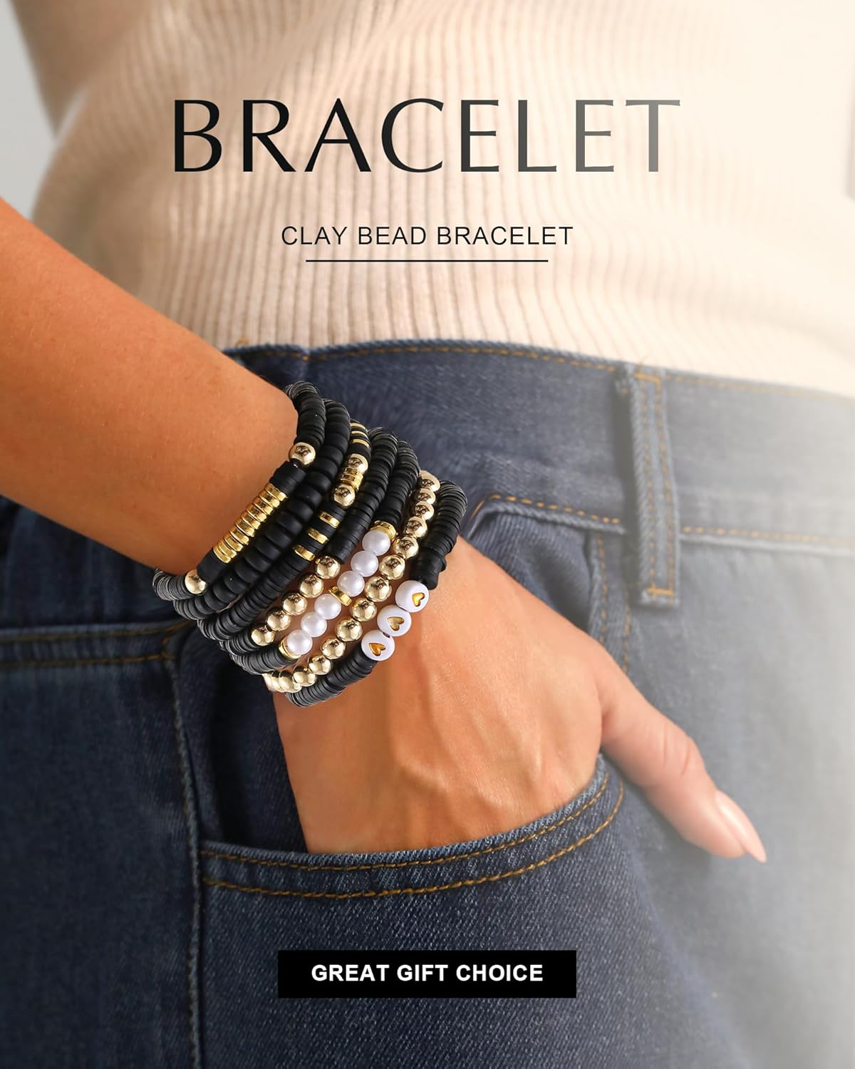 Friendship Bracelets Trendy Heishi Clay Bead Bracelets Stack Gold Beaded Stretch Bracelets for Women Boho Stackable Bracelets Bulk Cute Preppy Jewelry