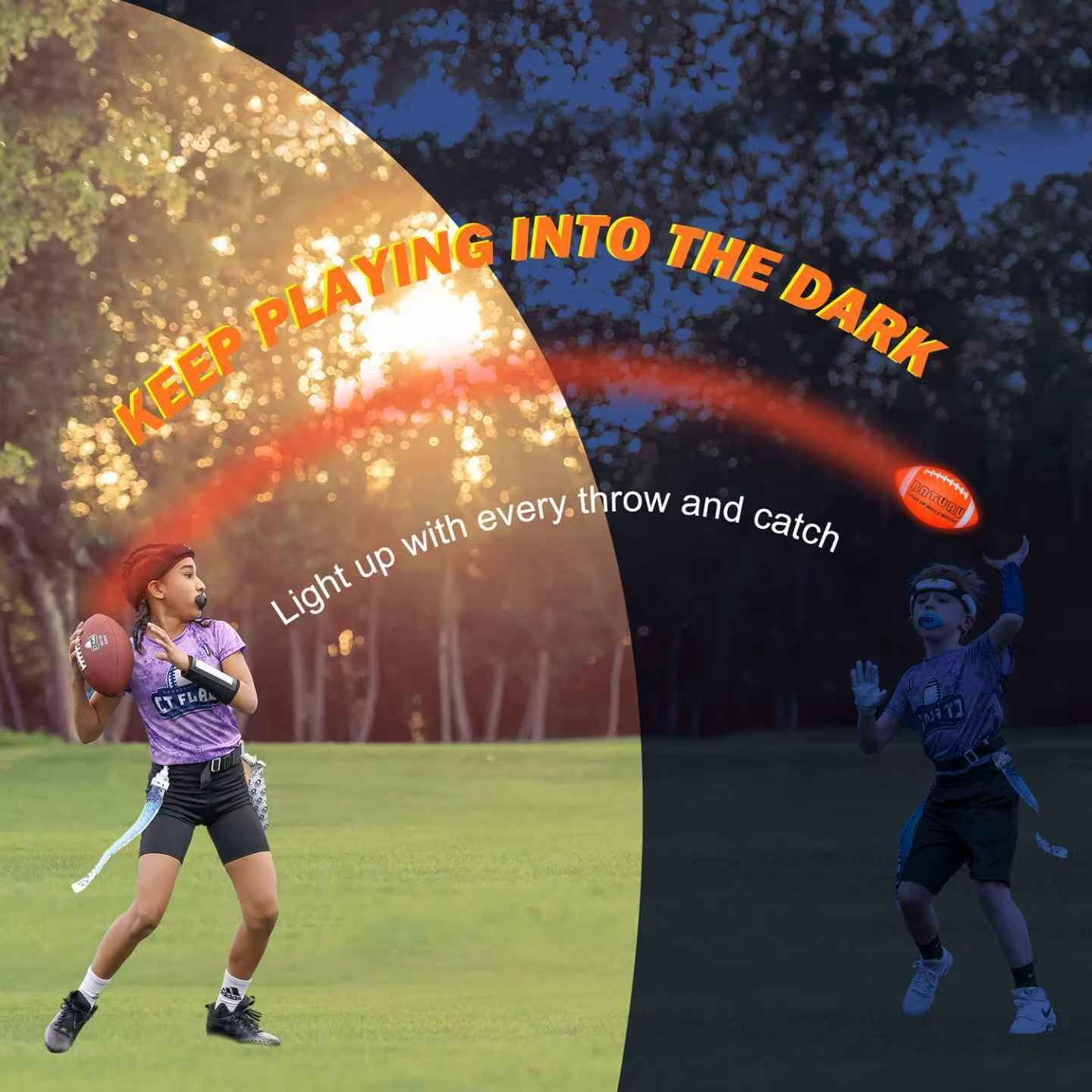 Light Up Football, Glow in The Dark Balls Toys, Junior NO 6 - Birthday Gifts for Boys Kids Teen Youth 8 9 10 11 12 Year Old, Catch Games in Backyard Evening, Camping, Beach, Outdoor (Orange+Black)