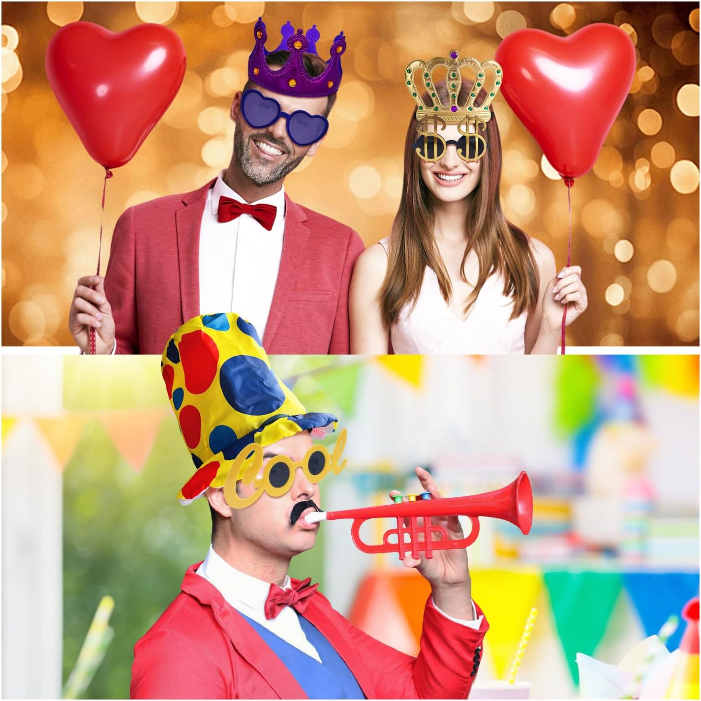 24 Funny Hats and Glasses For Photo Booth Props, 12 Assorted Crazy Party Hats, 12 Funny Party Sunglasses, Novelty Hat, Dress Up Costume Hat Accessories, Silly Hats & Novelty Glasses for Adults Teens