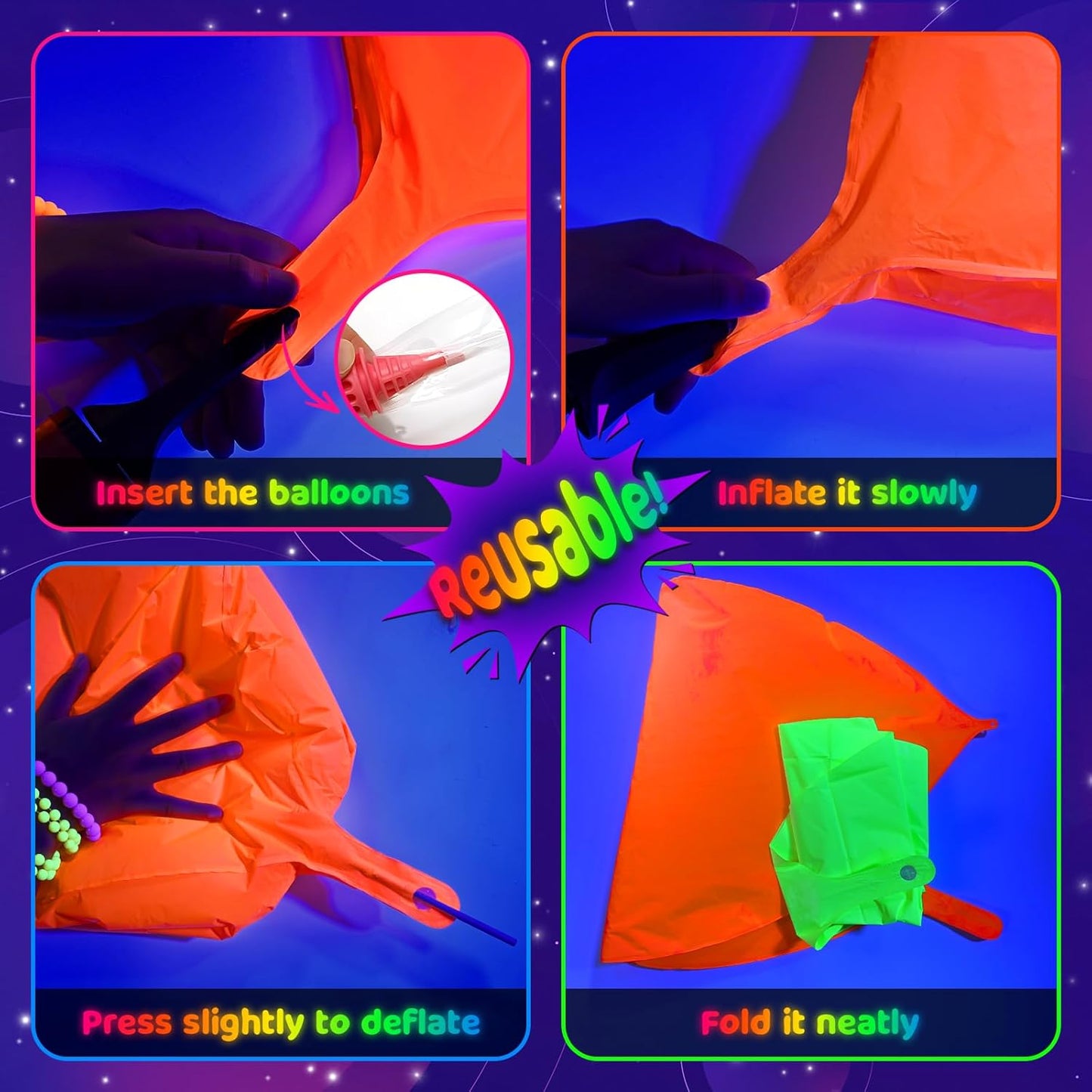 Mega-L Glow in the Dark Party Supplies,4 pcs 32 inch Round Neon Balloons for Glow Party Arches/Garlands,Glow Under Black Lights,Used for Neon Party Decorations,80s Party,Birthday,Halloween Decorations