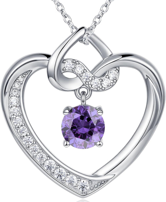 Heart Birthstone Necklaces Gifts for Women Wife, Jewelry for Women Wedding Anniversary Birthday Gifts for Wife Girlfriend Mom Christmas Valentines Gifts S925 Sterling Silver