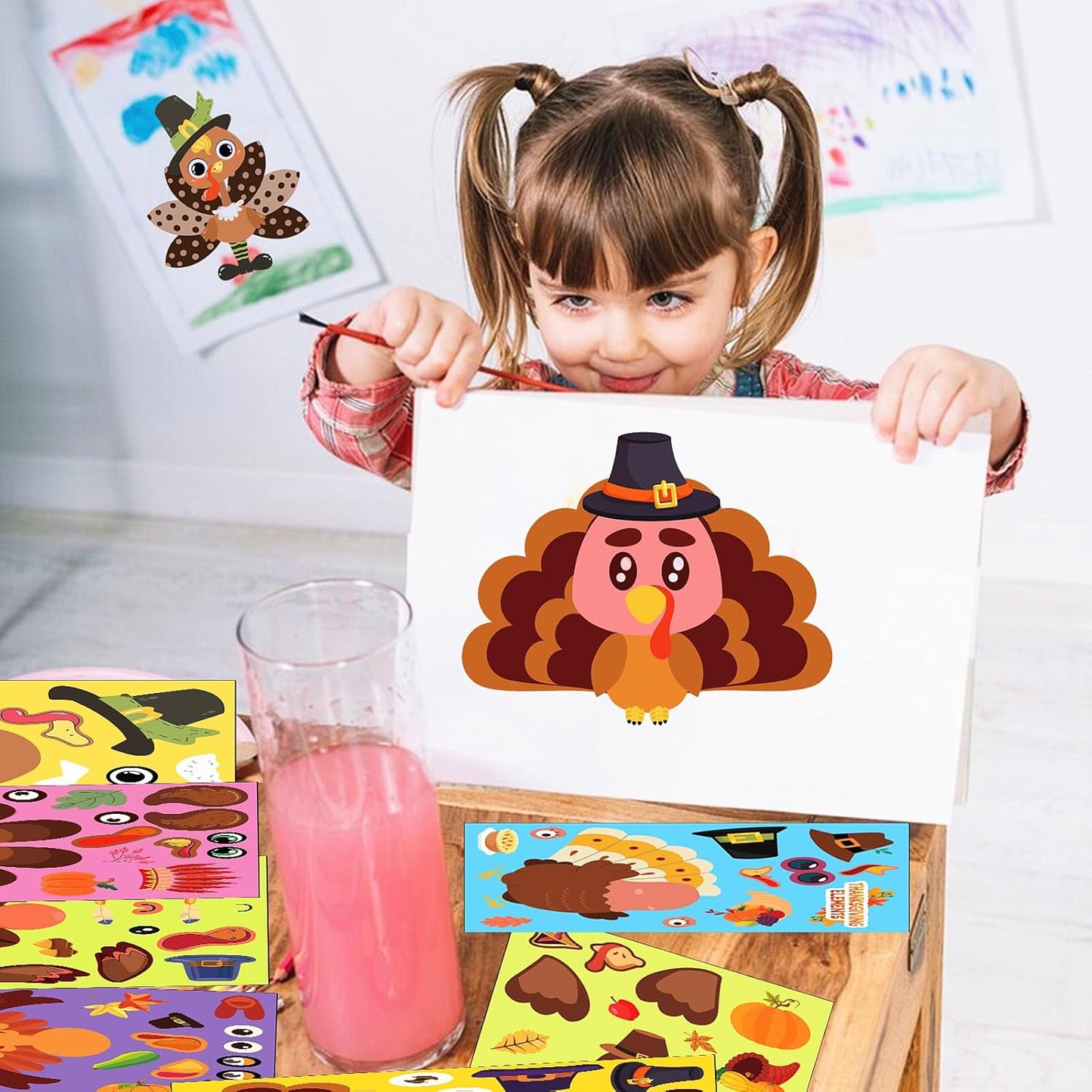 36 Sheets Large Size Make-A-Turkey Stickers, Thanksgiving Crafts for Kids, Make Your Own Turkey Face Stickers DIY Games for Fall Family Classroom Decorations Party Favors Teacher Reward Crafts