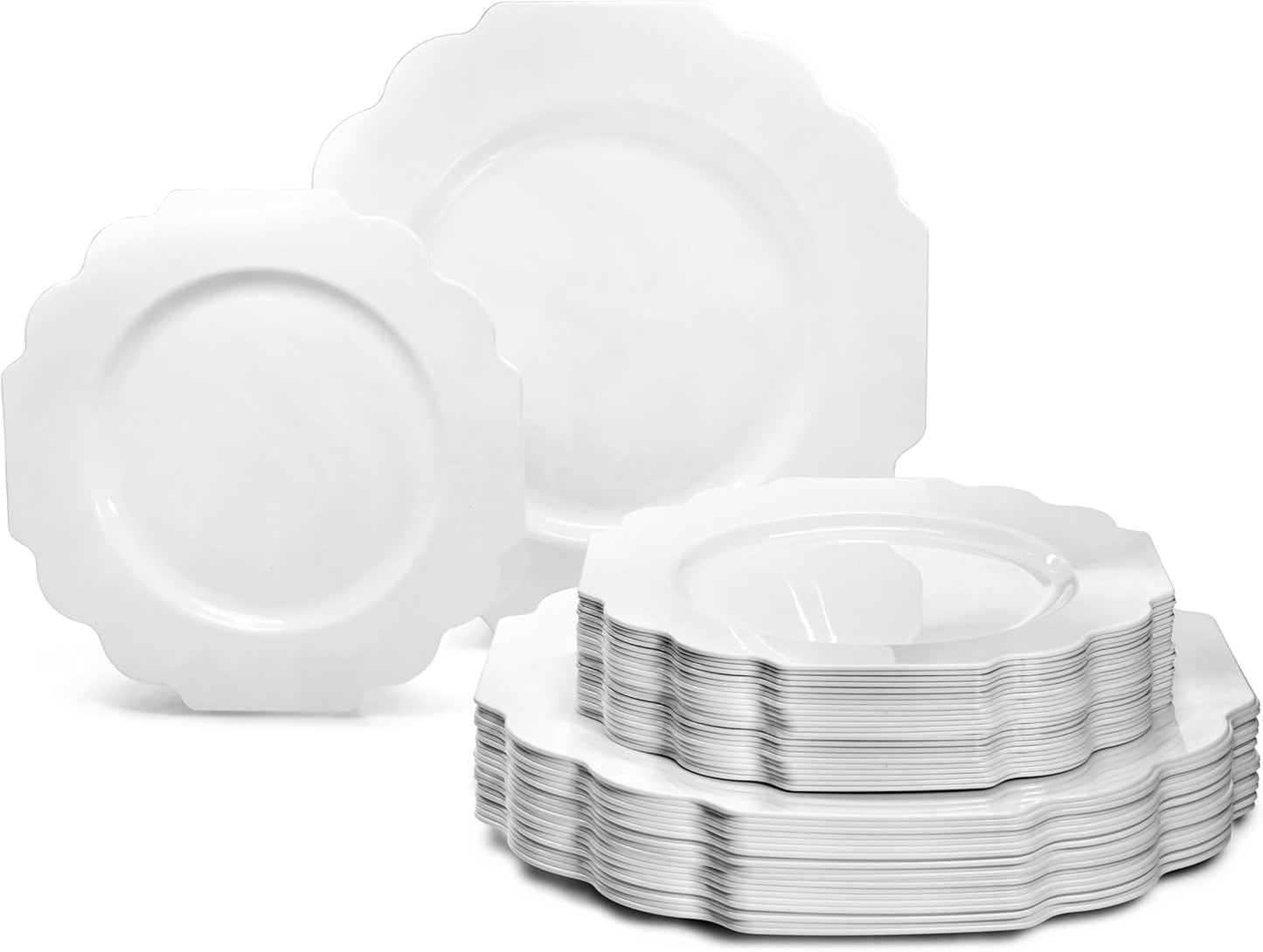 " OCCASIONS " 80 Plates Pack,(40 Guests) Heavyweight Wedding Party Disposable Plastic Plates Set -40 x 10.5'' Dinner + 40 x 8'' Salad/Dessert Plate (Imperial White)