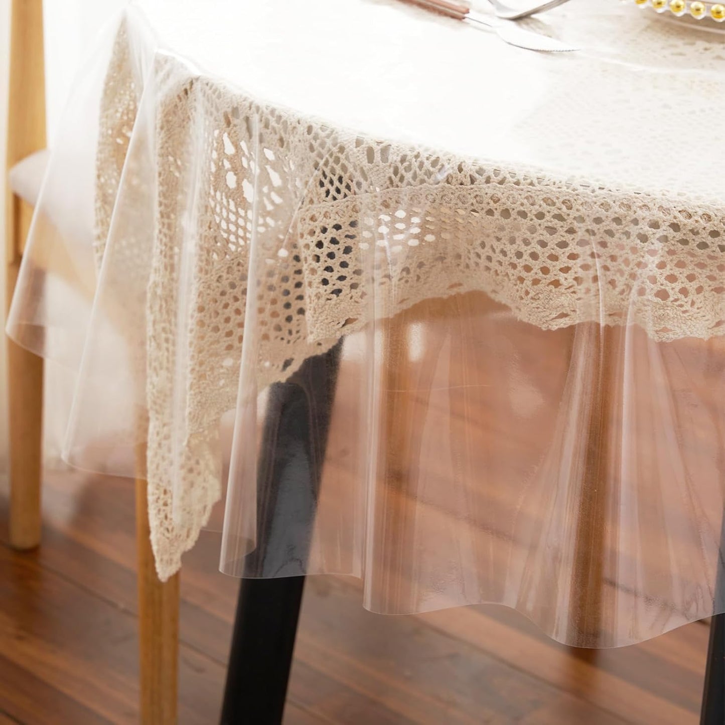 Clear Plastic Tablecloth Protector Round 60inch Diameter Waterproof Oilproof Stain Resistant Wipeable Table Cover for Dining Tables