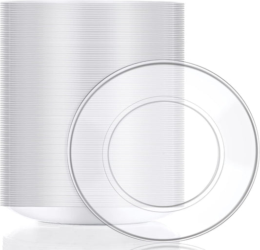 Mimorou Clear Plastic Dessert Plates 5.5 Inch Disposable Cake Plates Small Party Dishes Bulk Clear Round Dishes for Wedding Dinner Appetizers BBQ Travel Catering Events(200 Pcs)