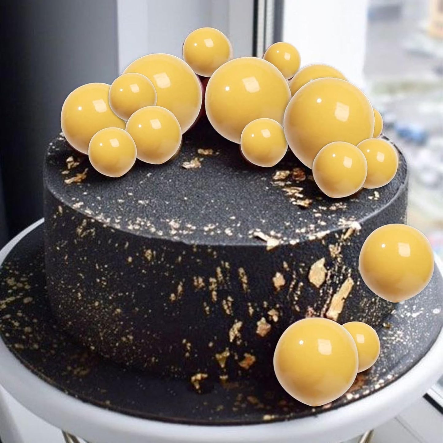 Rsstarxi 30 PCS Bubble Balls Cake Topper Foam Ball Cake Picks Mini Balloon Cupcake Insert DIY Decoration for Baby Shower Wedding Anniversary Kids Birthday Party Cake Decorations Yellow