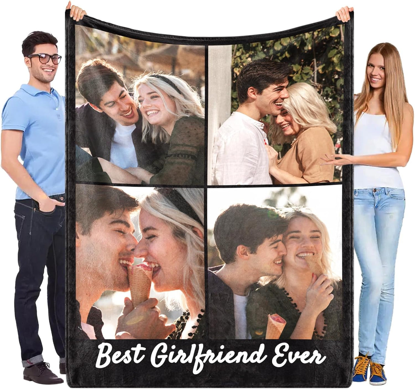 MeMoShe Custom Blanket with Picture Personalized Photo Blanket Wedding Gifts for Couples Husband Wife Customized Blanket I Love You for Girlfriend Boyfriend-4 Photos
