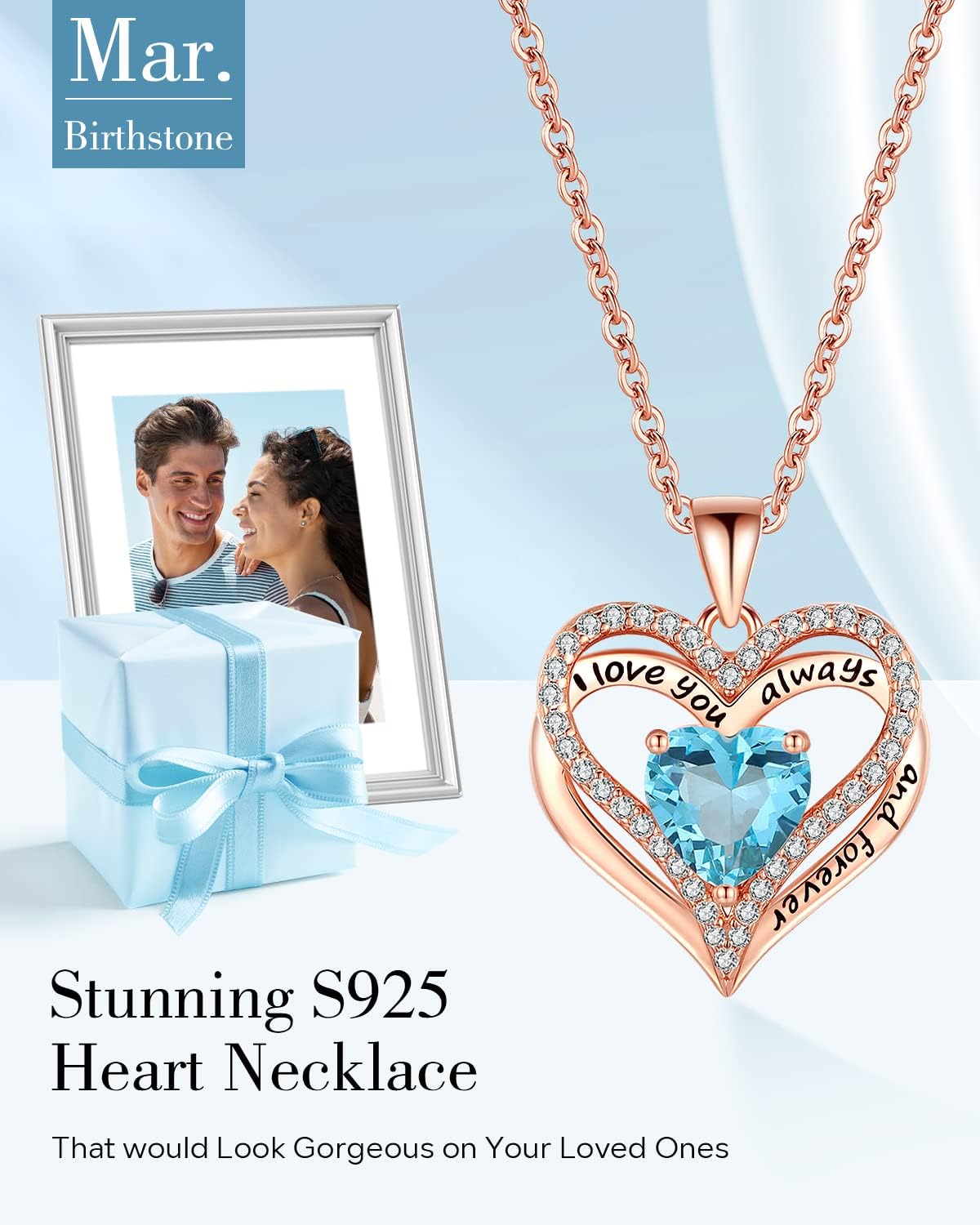 S925 Sterling Silver Necklace for Women, Wife Jewelry Rose Gold, Mom Birthday Valentines Mothers Day Gifts, Girlfriend Necklaces, Daughter Heart Jewel, Anniversary for Her