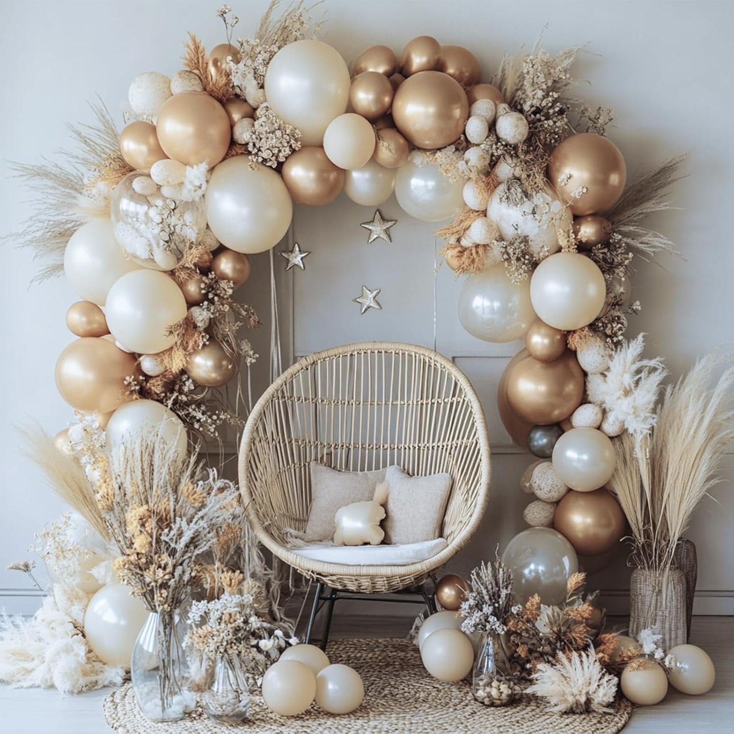 PartyWoo Retro White Balloons, 140 pcs Champagne Gold and White Sand Balloons Different Sizes Pack of 18 Inch 12 Inch 10 Inch 5 Inch for Balloon Garland Arch as Birthday Decorations, Party Decorations