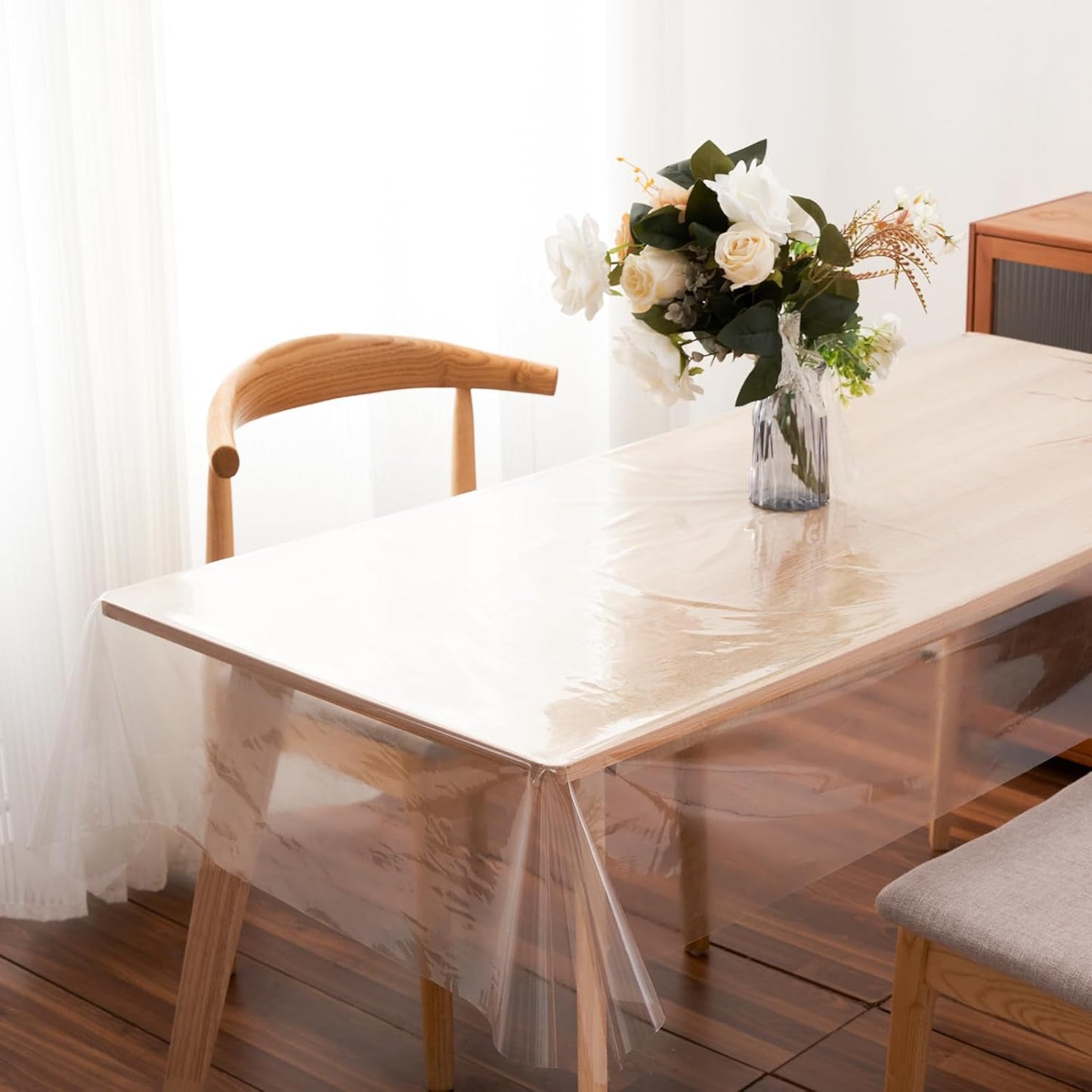 Clear Plastic Tablecloth Protector Rectangle 54x108 inch Waterproof Oilproof Stain Resistant Wipeable Table Cover for Dining Tables