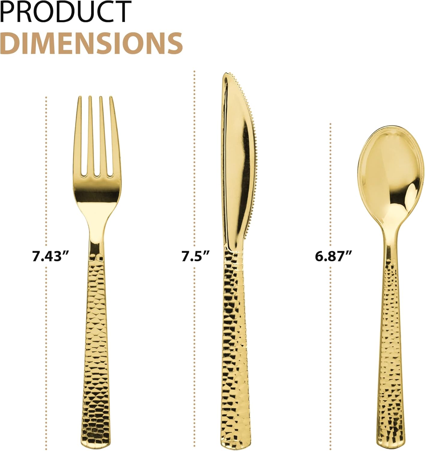 Plastic Cutlery Silverware Extra Heavyweight Disposable Flatware, Full Size Cutlery Combo, Gold Pebbled, 80 Forks, 40 Spoons, 40 Knifes, Value Pack 160 Count