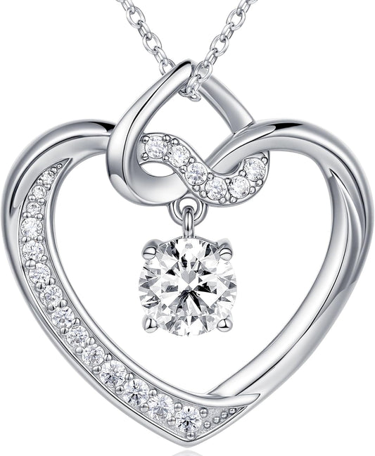 Heart Birthstone Necklaces Gifts for Women Wife, Jewelry for Women Wedding Anniversary Birthday Gifts for Wife Girlfriend Mom Christmas Valentines Gifts S925 Sterling Silver
