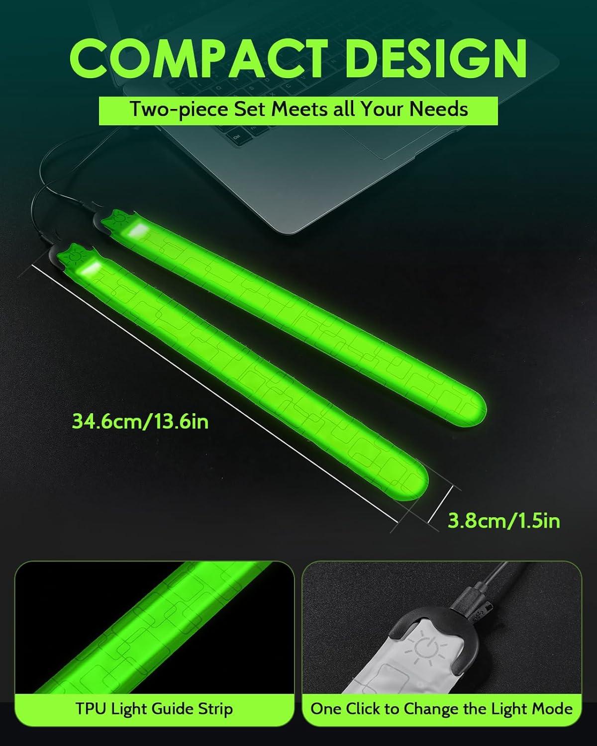 Rechargeable LED Armband 2-Pack, High Visibility Reflective Running Gear for Night Safety, 5 Colors & 3 Modes Light Up Armbands for Night Walking, Cycling, Running Gift for Women Men，White