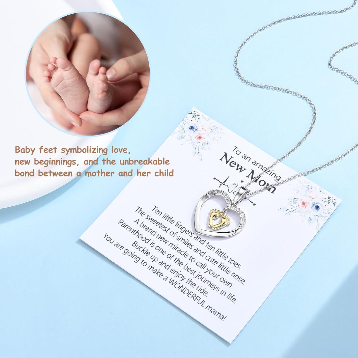 EPIRORA New Mom To Be Gift, Silver Baby Feet Heart Necklace Gifts for Pregnant Mommy 1st Time Moms, Mama Necklaces for Women Mommy to Be New Mother, Mothers Day Birthday Christmas Presents for Her