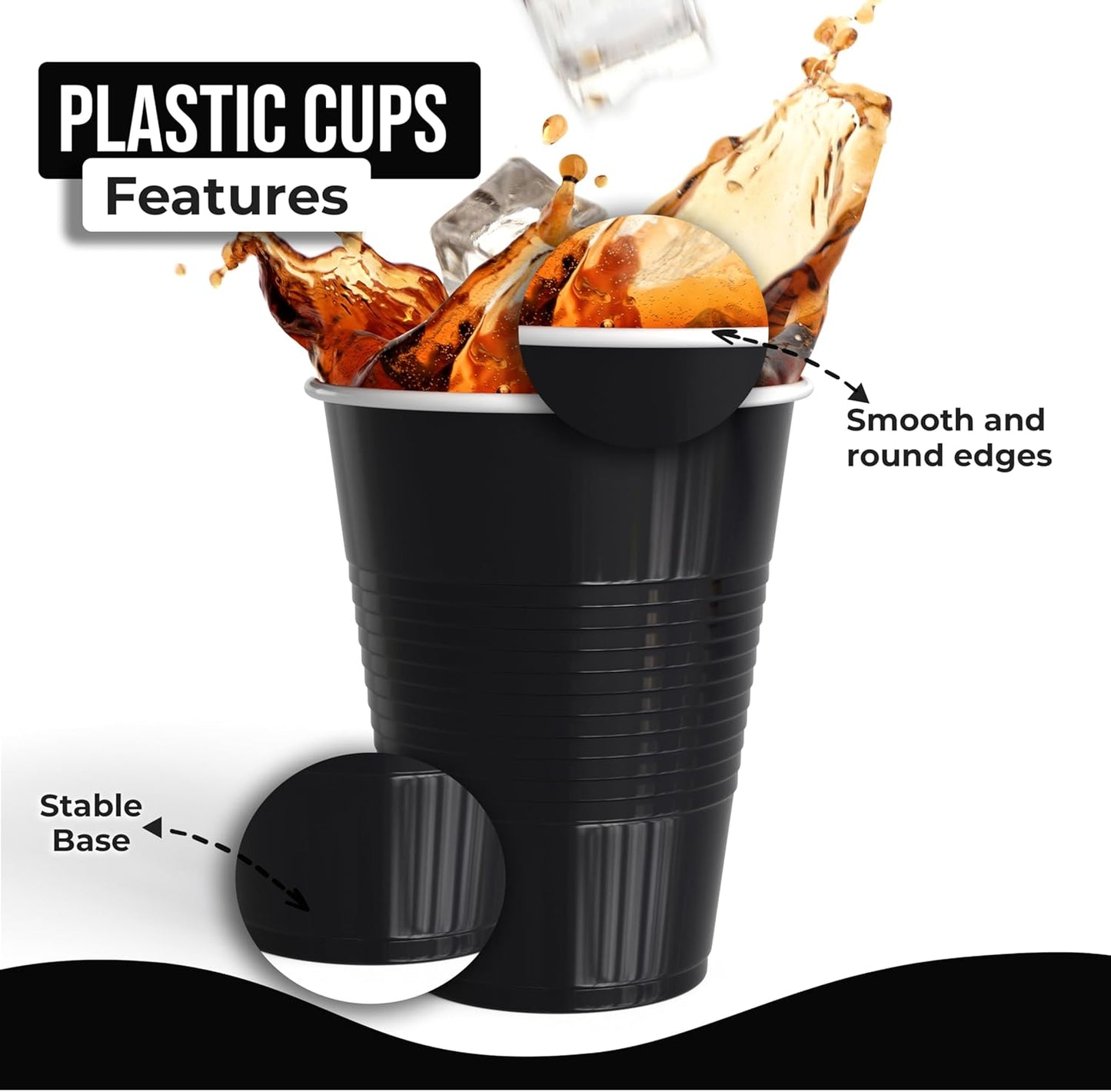 18 Oz Black Plastic Cups For Party Supplies 50 Pack | Black Disposable Cups Plastic | Disposable Drinkware For Parties, Events & Everyday