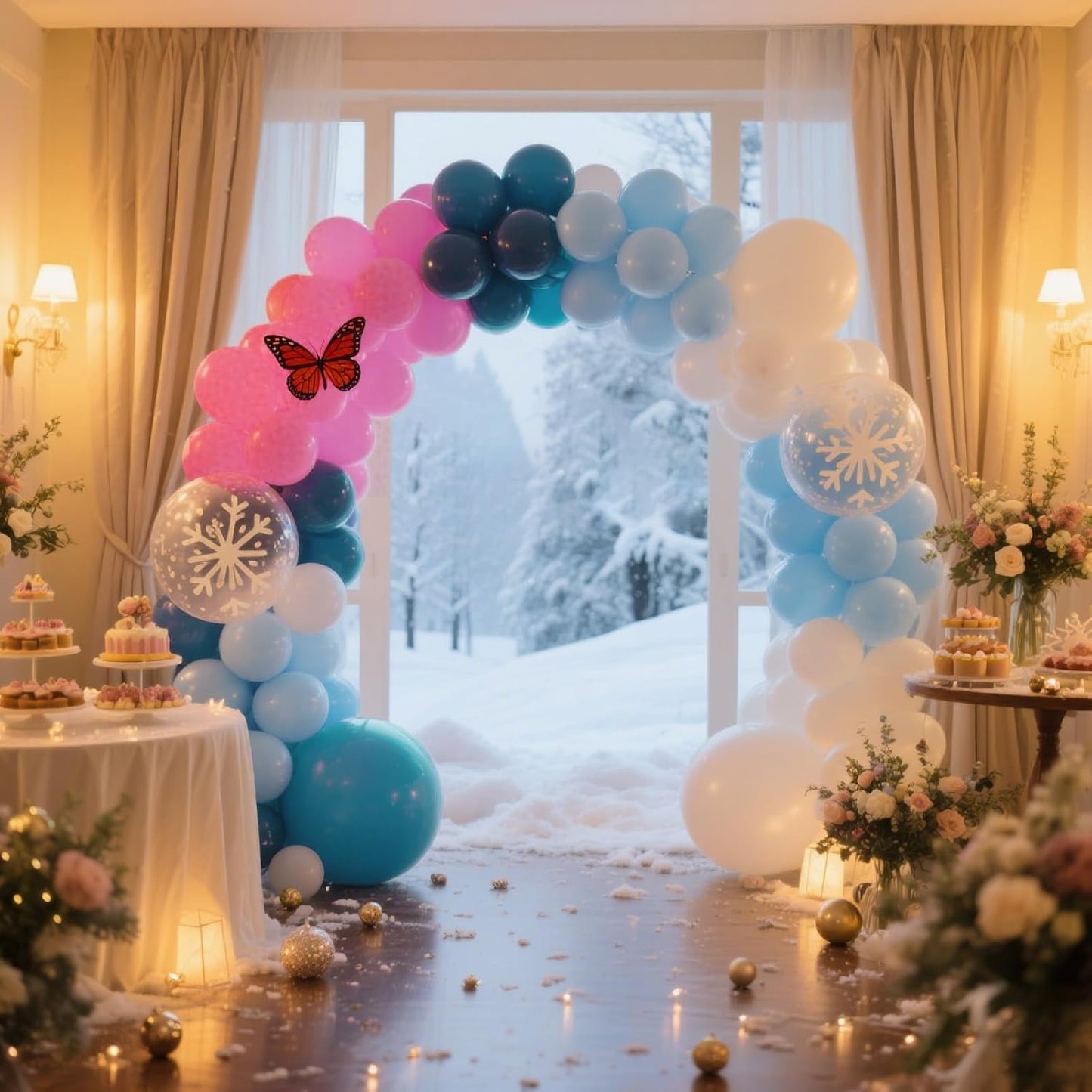 Pink and Blue Balloons, 12 Inch Snowflake Dusty Pink Light Pastel Slate Blue White Latex Balloons for Baby Its Cold Outside Baby Shower Gender Reveal Christmas Winter Wonderland Birthday Party Decor