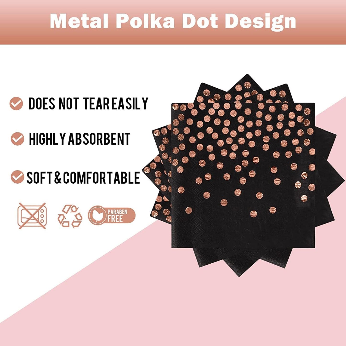 Black and Rose Gold Paper Plates and Napkins 50 Pack-25 * 7" Paper Plates & 25 * 6.5" Napkins,Party Supplies for Graduation Retirement,Birthdays Receptions and All Occasions