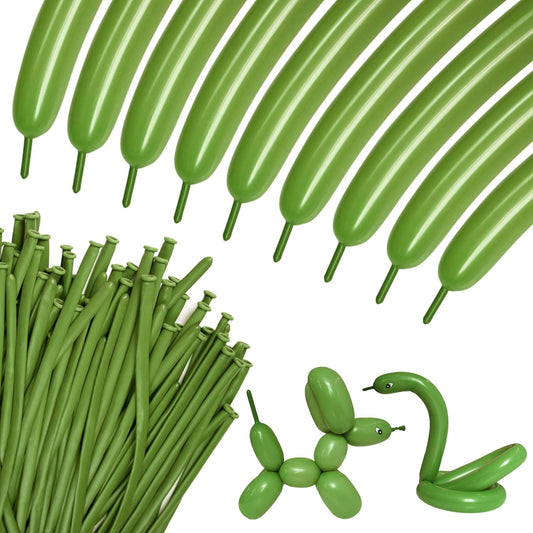 100Pcs Olive Green 260 Balloons, Thickening Latex Olive Green 260q Balloons for Animal Model, Olive Green Long Twisting Balloons for Halloween Xmas Presents, Animal Shape Weddings, Birthdays Clowns.