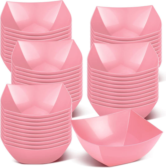 Tanlade 50 Pcs Square Plastic Serving Bowls Disposable Snack Salad Bowl Small Party Candy Bar Containers Taco Bar Serving Dishes for Buffet Chips Fruit (8 oz,Pink)