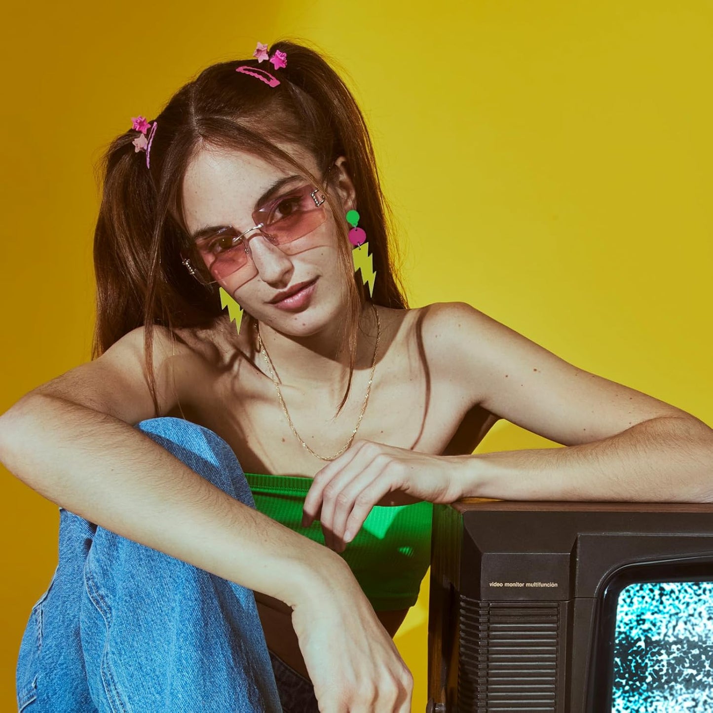 80s Neon Earrings for Women Acrylic Lightning Bolt Drop Earrings Retro 80s 90s Glow Party Accessories Neon Jewelry for Halloween Costume Outfit