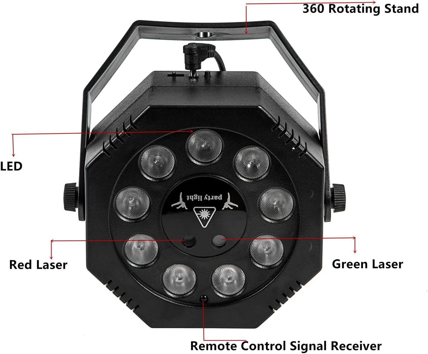 Party Light, Sound Activated DJ Lights with Remote Control, 9 LED Colorful Strobe Disco Light for Indoor Club Parties KTV Halloween Christmas Birthday Decorations Outdoor Glow