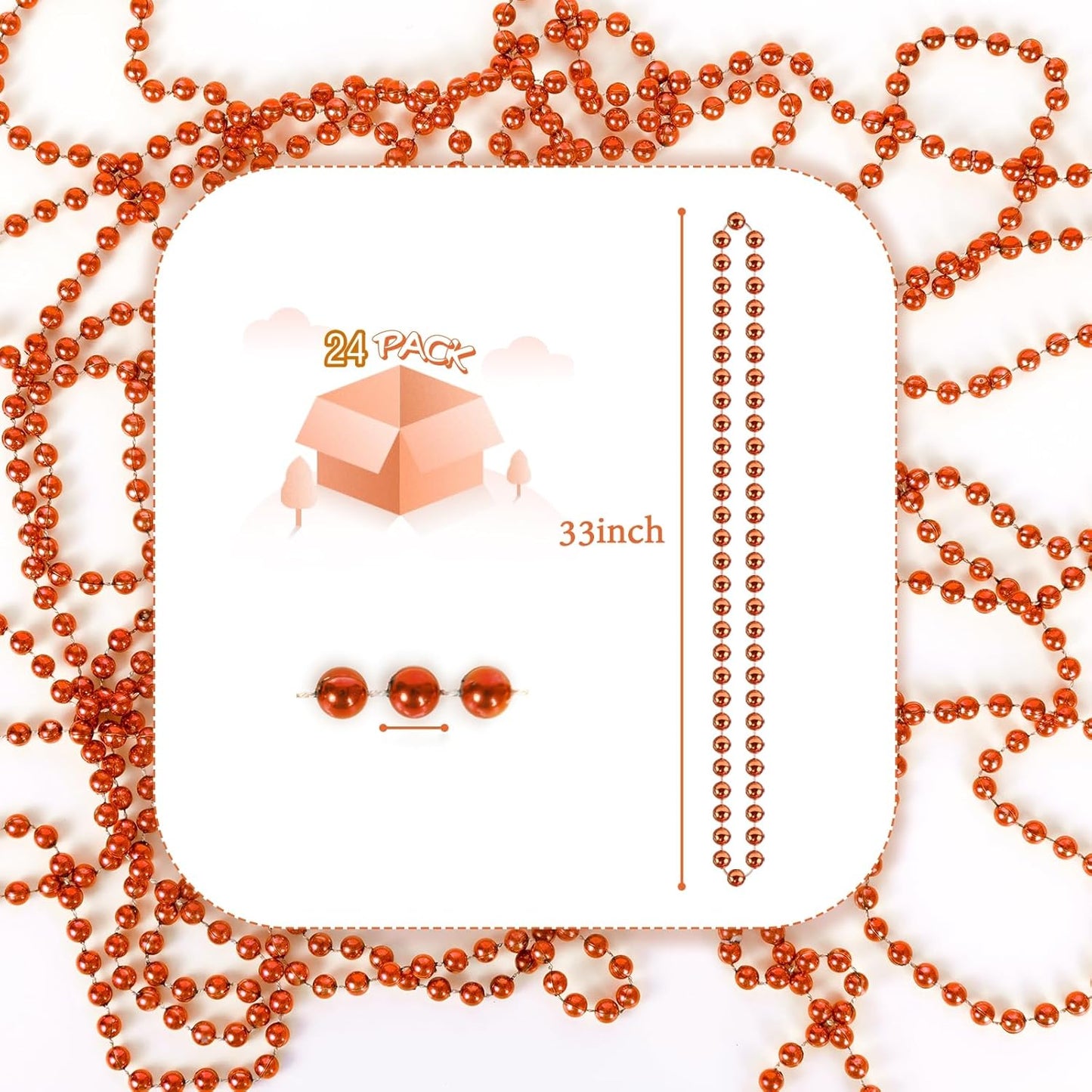 YAXINRUI 24 PCS Orange Bead Necklace, Orange Mardi Gras Beads, 33 Inch Halloween Beaded Necklace for Mardi Gras Christmas Halloween Festive