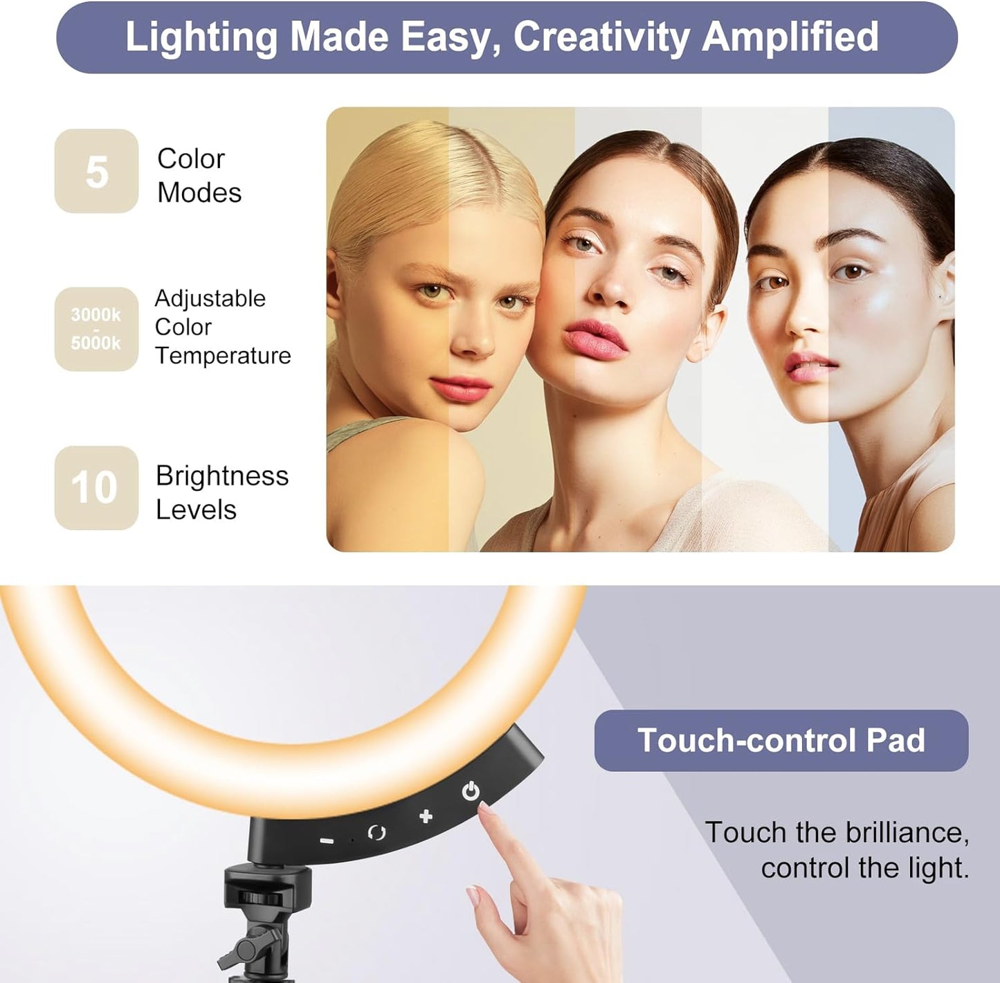 Sensyne 12" Ring Light with 62" Tripod Stand, LED Selfie Circle Light with Strong Magnectic Phone Holder Compatible with Cellphones for Live Stream/Recording/Photography/YouTube/TikTok