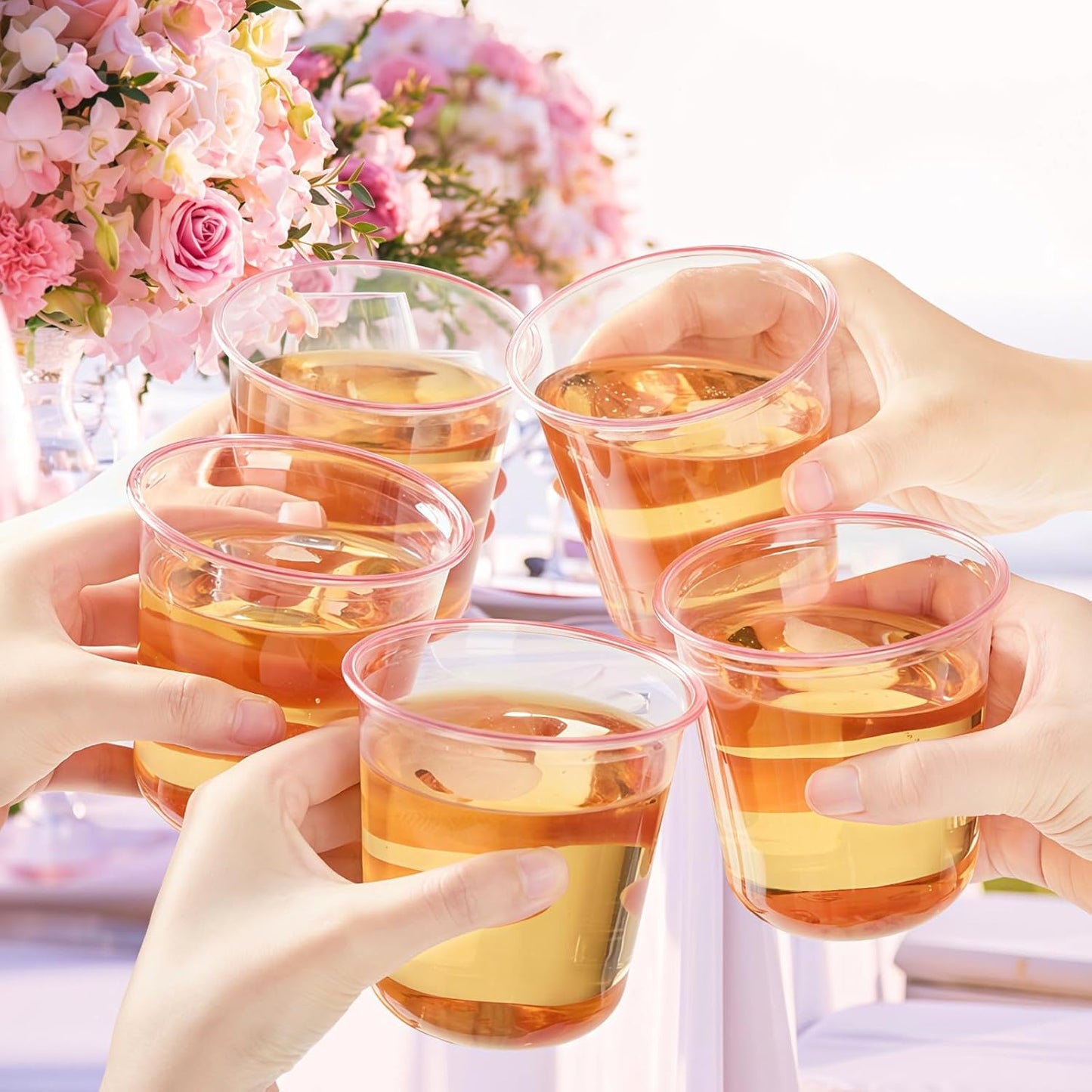 100 Pcs Pink Plastic Cups, 12 Oz Disposable Stemless Wine Glasses Cocktail Pink Party Cups for Meeting, Wedding, Christmas, Holiday Party