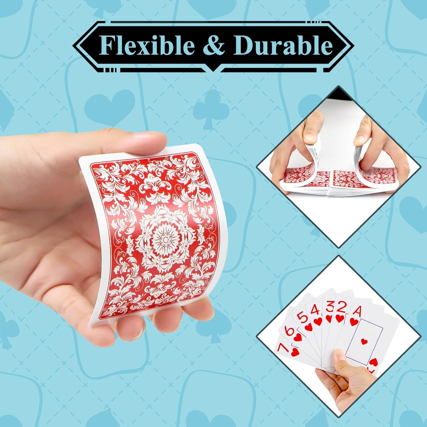 Plastic Playing Cards Waterproof Cards Poker Card 2 Pack Playing Card Large Print for Adults Seniors, Deck of Card Set Poker Cards for Beach Trip Pool Party Games (Red)