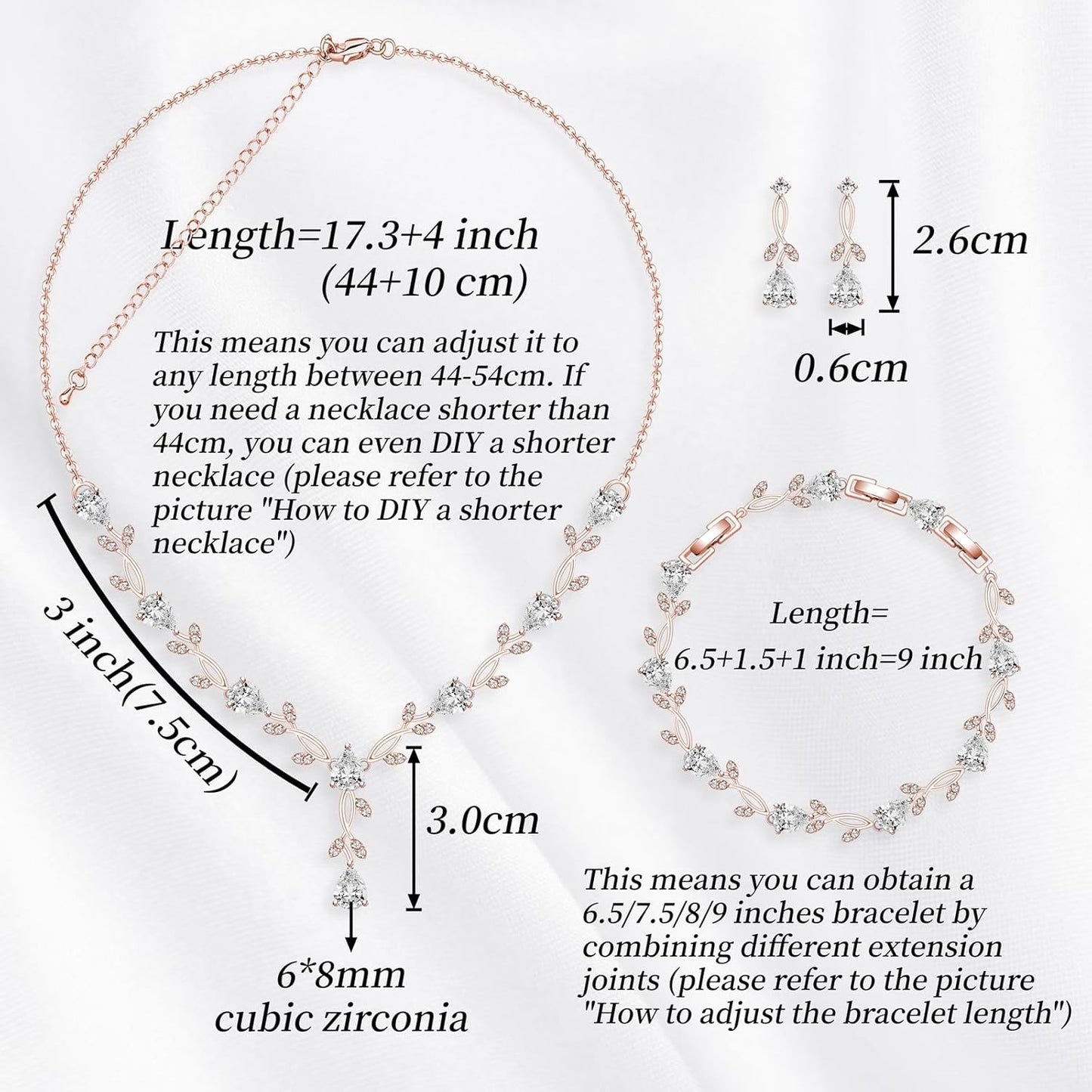 GZWHD Wedding Jewelry Sets for Bride Bridesmaid Women Cubic Zirconia Necklace Earrings Bracelet Set Gift for Mother Friend Wife Daughter Sister Party Prom Jewelry