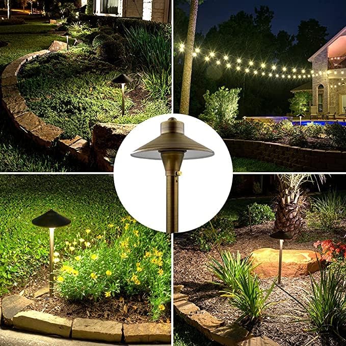 LED Low Voltage Pathway Lights 121- Solid Brass Outdoor Landscape Lights for Garden Pathway & Driveway Outdoor Lighting, 12V Landscape Lighting with Ground Stake & G4 LED Bulb (4 Pack Wide Top 8-1/2")