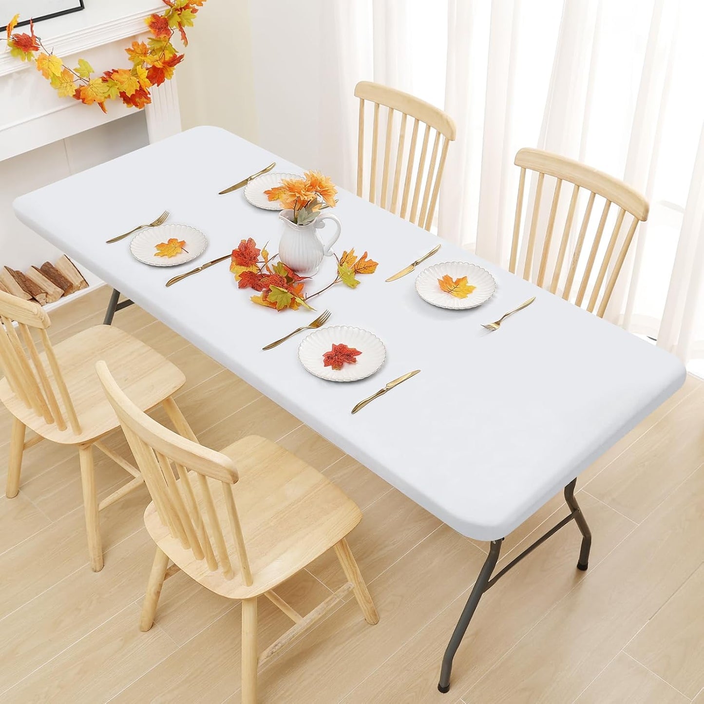 Smiry Rectangle Tablecloth, Elastic Fitted Flannel Backed Vinyl Tablecloths for 5ft Folding Tables, Waterproof Wipeable Table Covers for Indoor, Outdoor, Picnic and Camping (White, 30"x60")