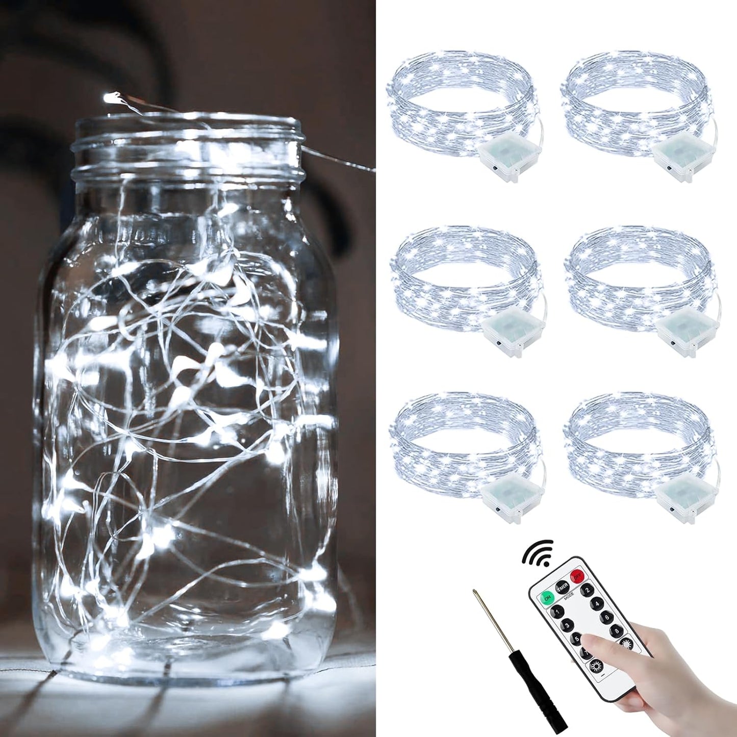 ZGWJ 6 Pack Fairy Lights Battery Operated with Remote, 7ft 20 LED Mini Fairy String Lights with Timer 8 Lighting Modes Waterproof for Halloween Christmas Tree DIY, Parties, Bedroom Decorations White