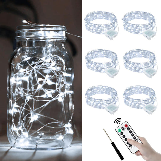 ZGWJ 6 Pack Fairy Lights Battery Operated with Remote, 7ft 20 LED Mini Fairy String Lights with Timer 8 Lighting Modes Waterproof for Halloween Christmas Tree DIY, Parties, Bedroom Decorations White